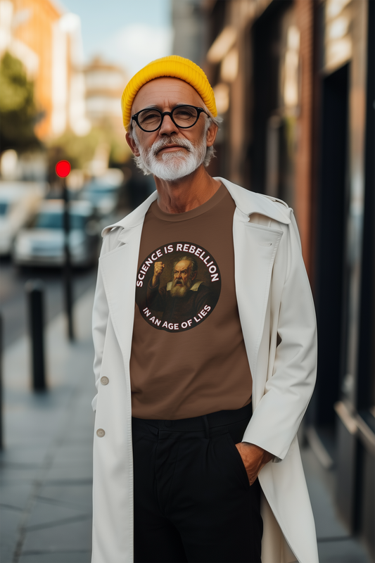 Science is Rebellion in an Age of Lies Galileo T-Shirt with Science Rebellion graphic design