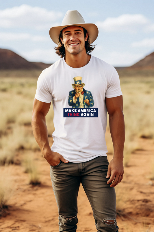 Make America Think Again Uncle Sam Science T-Shirt with Science Rebellion graphic design