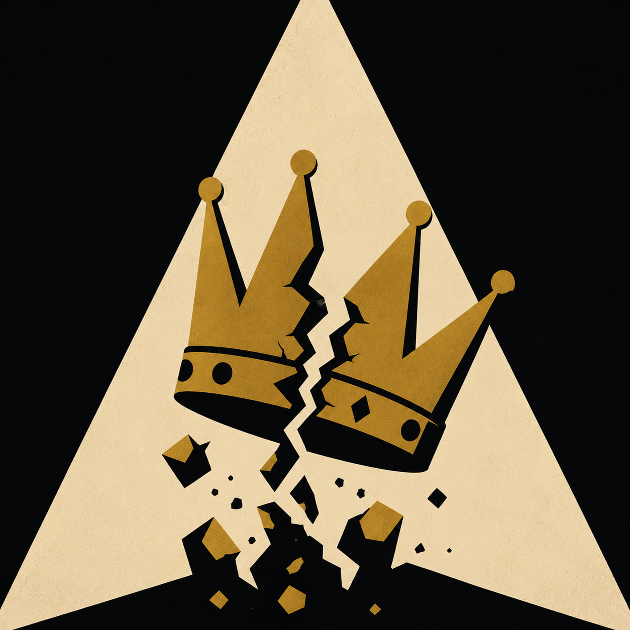 Cracked gold crown under a spotlight for the Crash the Oligarchy collection