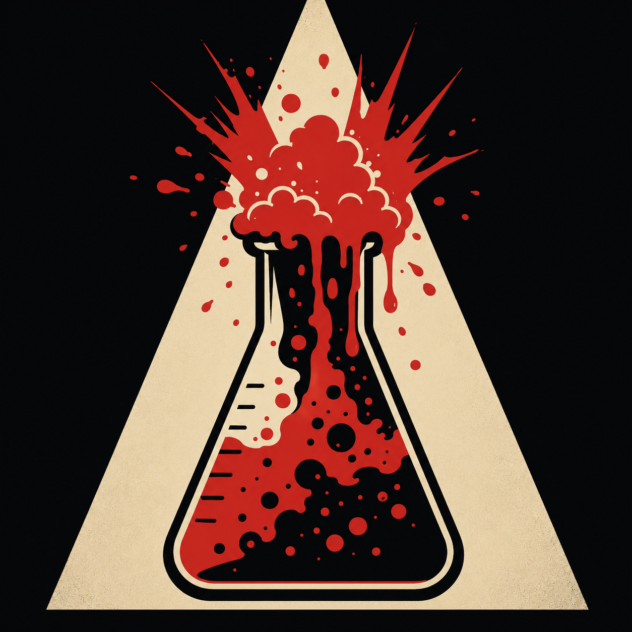 Exploding red chemistry flask under a spotlight for the Science Rebellion collection