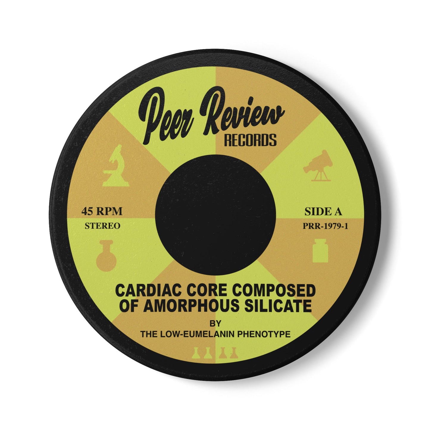 45 rpm-style coaster art for Cardiac Core Composed of Amorphous Silicate by The Low-Eumelanin Phenotype