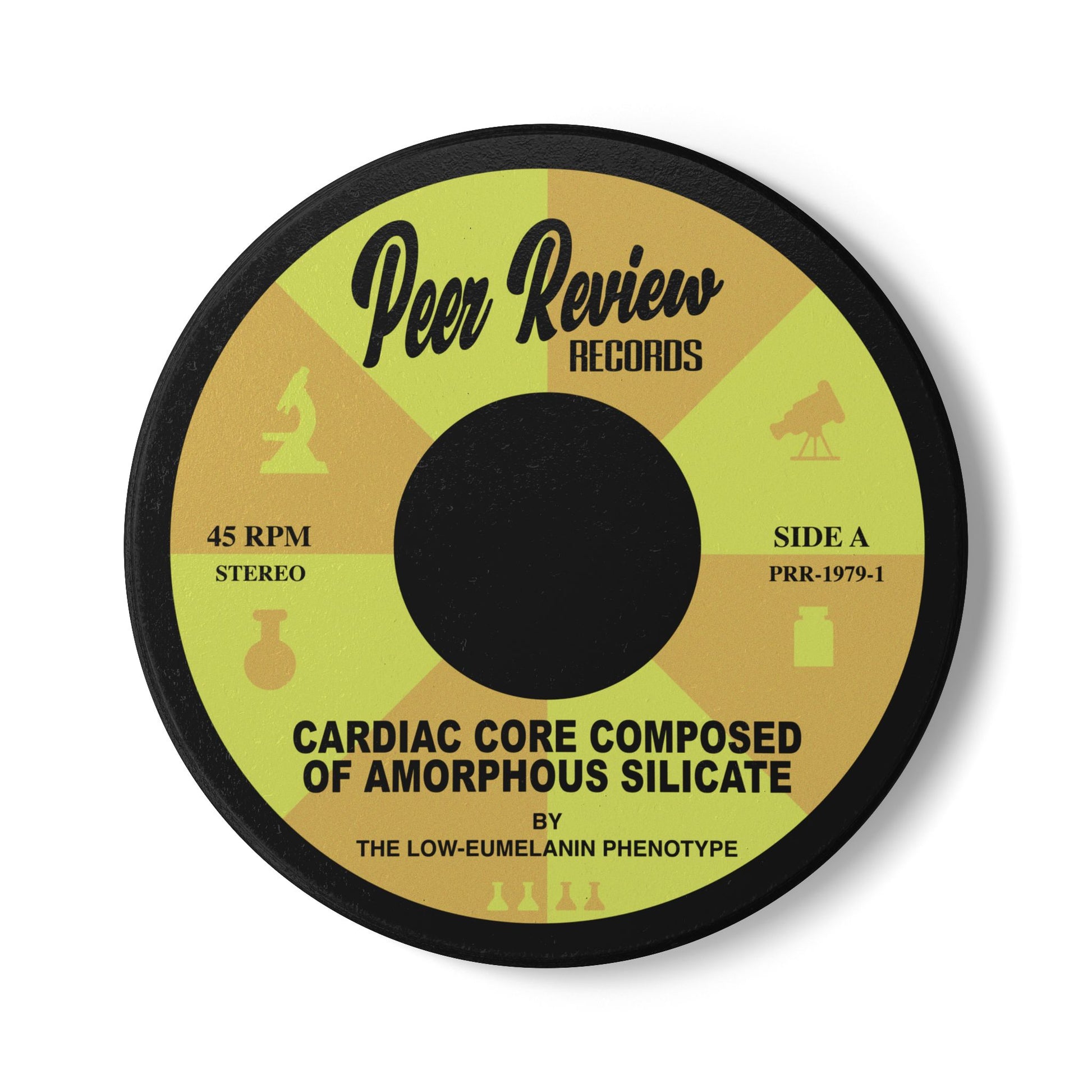 45 rpm-style coaster art for Cardiac Core Composed of Amorphous Silicate by The Low-Eumelanin Phenotype