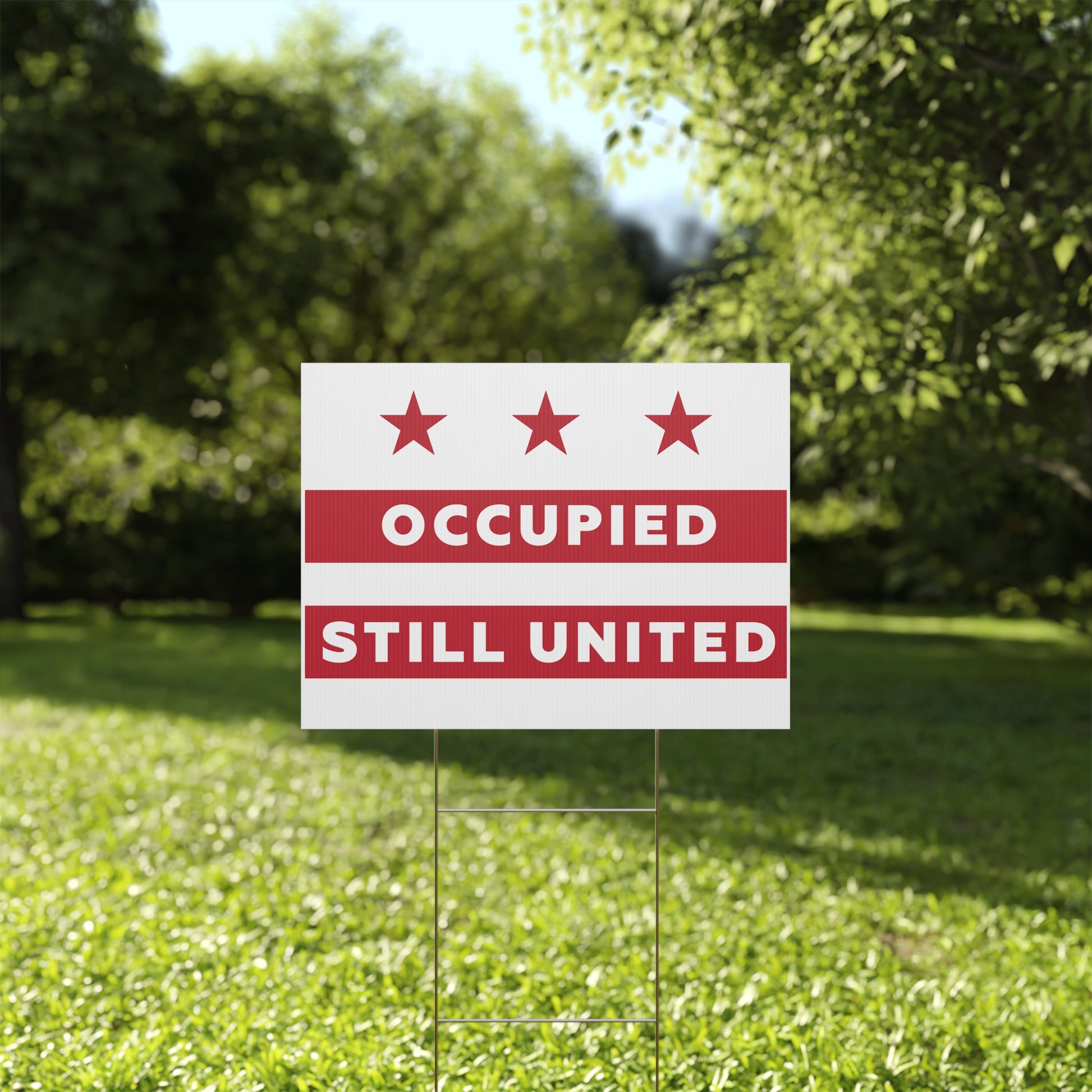 DC Resistance Yard Sign - Occupied Still United, District of Columbia Flag yard sign with Aardvark Dreams graphic design