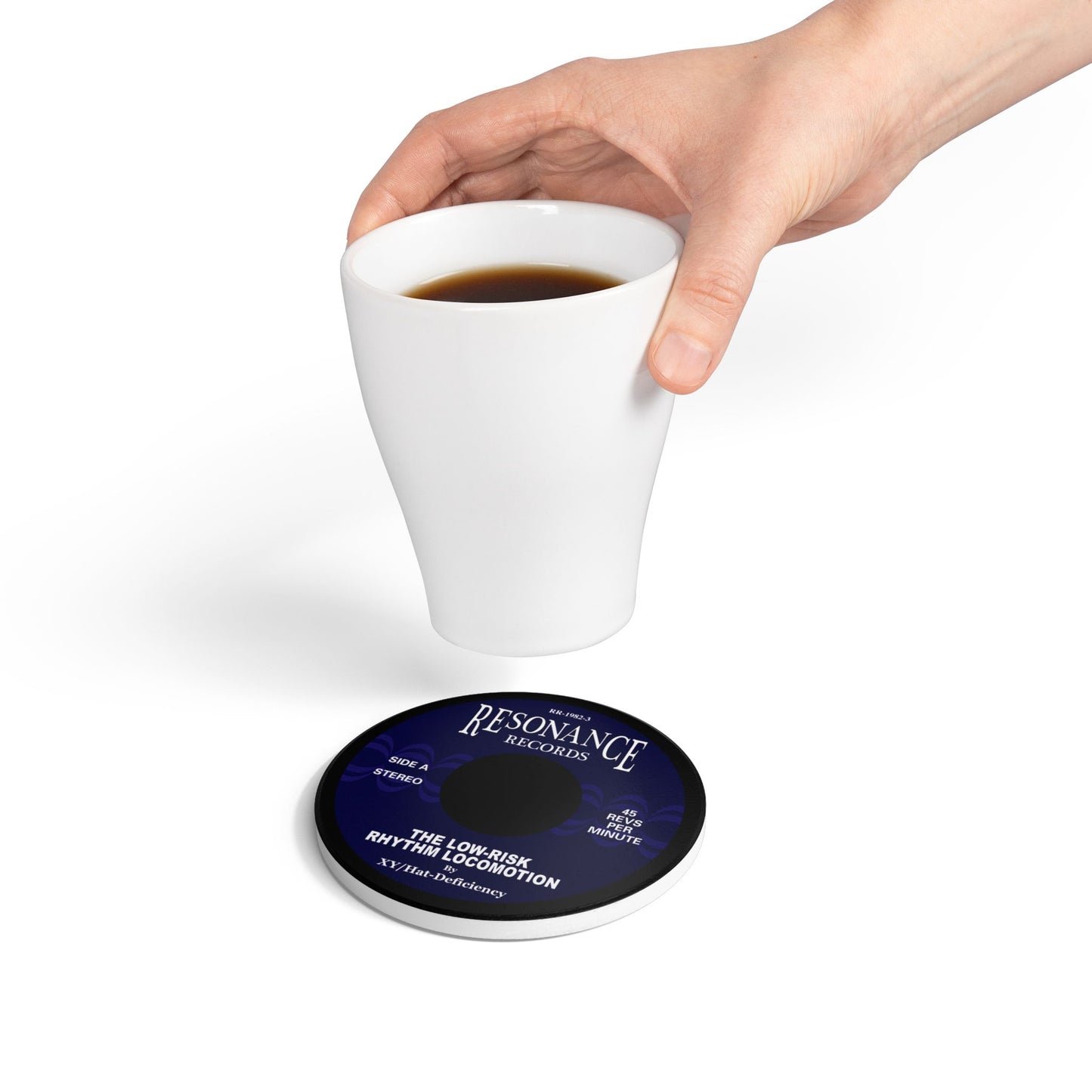 45 rpm-style coaster art for The Low-Risk Rhythm Locomotion by XY Hat-Deficiency
