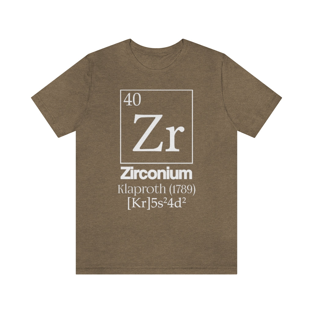 shirt chemistry element electron configuration periodic table science college university school zirconium zirconia klaproth