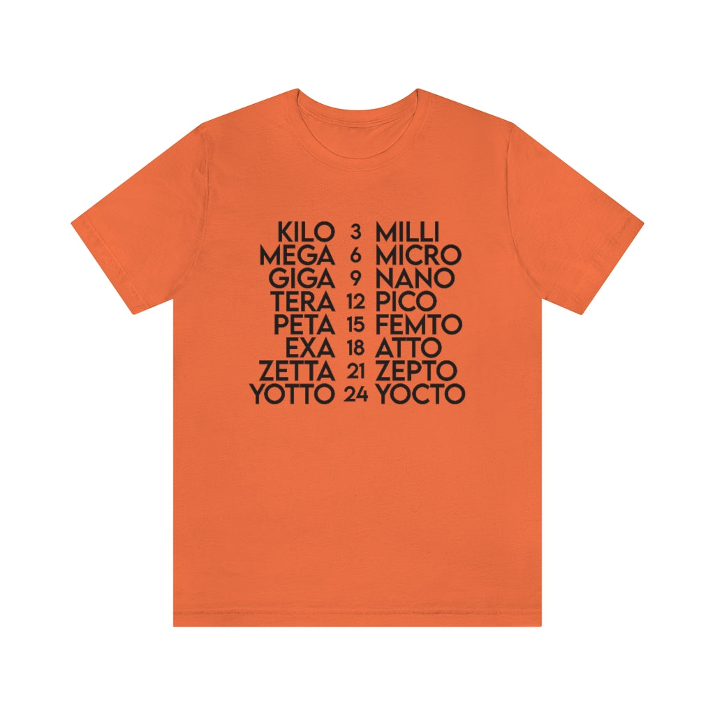 Metric Prefixes T-Shirt, by Aardvark Dreams