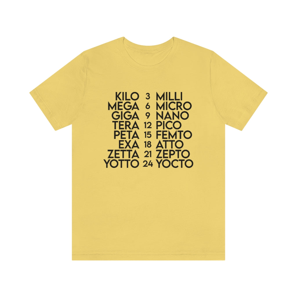 Metric Prefixes T-Shirt, by Aardvark Dreams