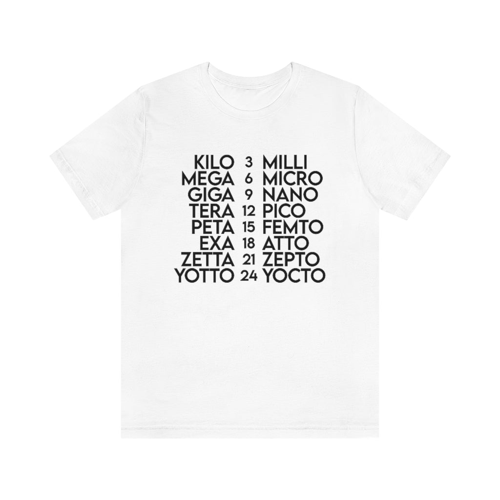 Metric Prefixes T-Shirt, by Aardvark Dreams