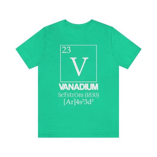 Vanadium Element-23 chemistry T-shirt with periodic-table design